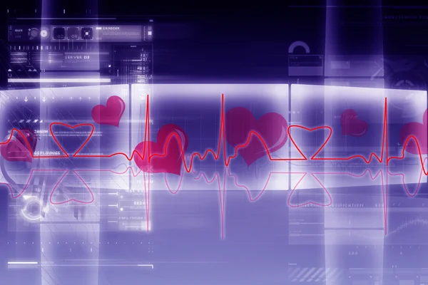 Ψηφιακή απεικόνιση της καρδιάς οθόνη οργάνων ελέγχου με φυσιολογική καρδιά κτύπησε σήμα — Φωτογραφία Αρχείου