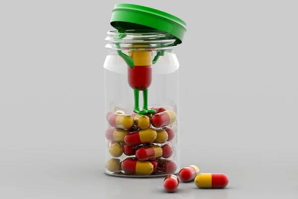 Comprimidos e garrafa — Fotografia de Stock