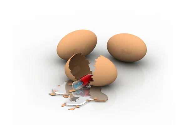 Jajko i dna wypełnione pigułka — Zdjęcie stockowe