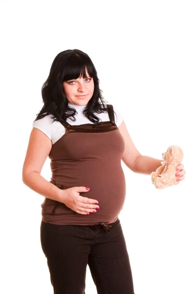 Pregnant woman with toy — Stock Photo, Image