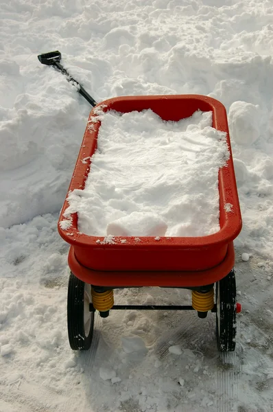 Red Wagon Full of Snow — Stock Photo, Image