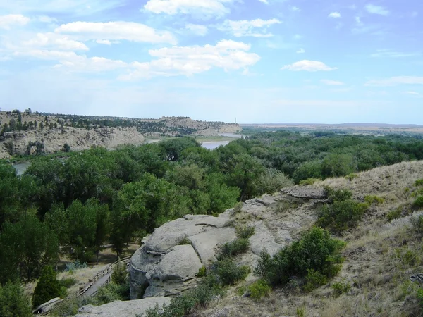 stock image Trees hills and water