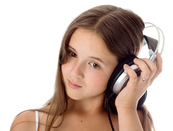 Kızım müzik dinle. — Stok fotoğraf