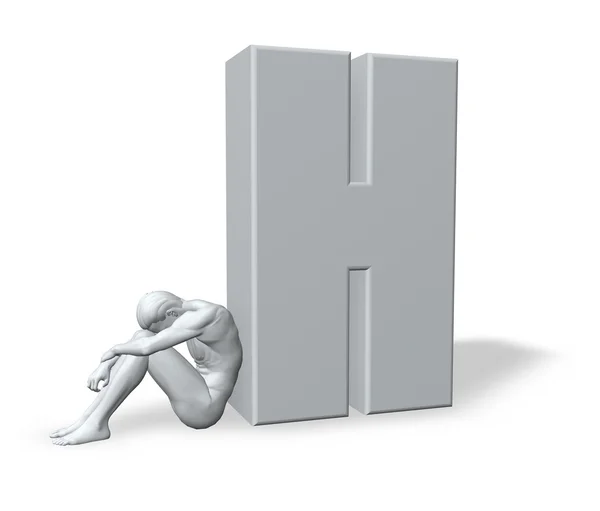 Siedzi człowiek pochyla się na litery h — Zdjęcie stockowe