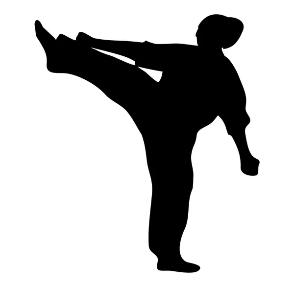 Sztuki walki-kobieta wysokie kopnięcie karate — Wektor stockowy