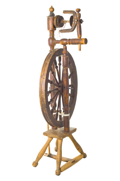 Antique vintage spinning-wheel,a distaff