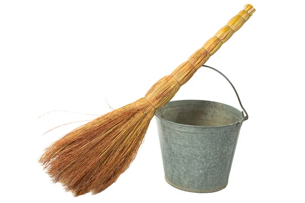 stock image Vintage a bucket, a broom.