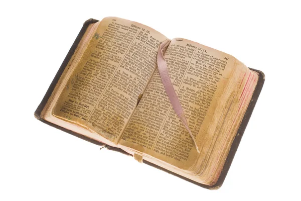 Vecchio antico vintage aperto bibbia isolata — Foto Stock