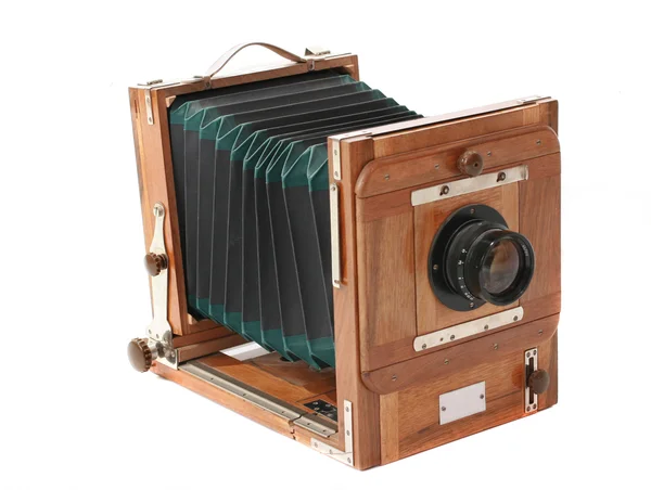 Starý fotoaparát historických fotografií na bílém pozadí. — Stock fotografie