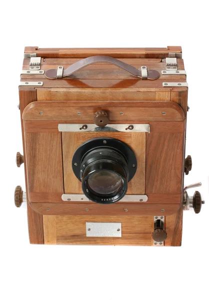 Starý fotoaparát historických fotografií na bílém pozadí. — Stock fotografie