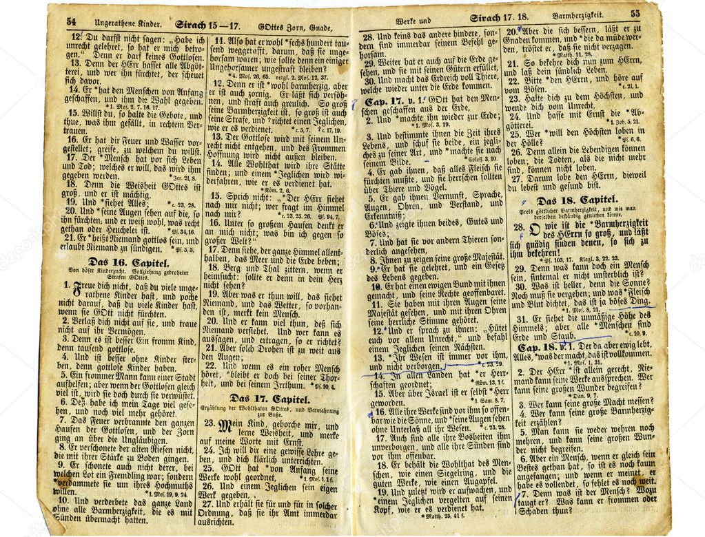 Old antique vintage open bible isolated
