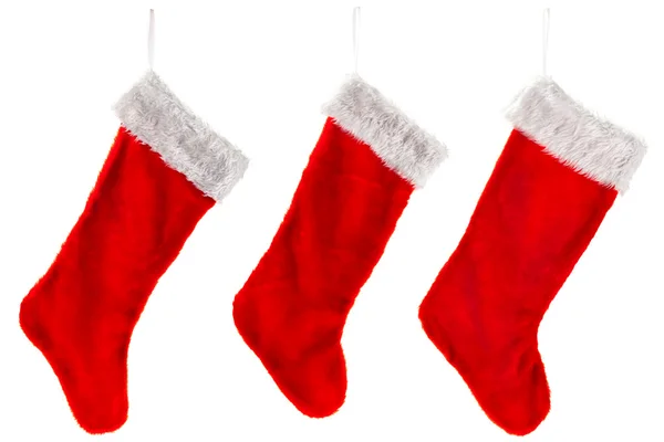 Tři tradiční červené vánoční punčocha — Stock fotografie