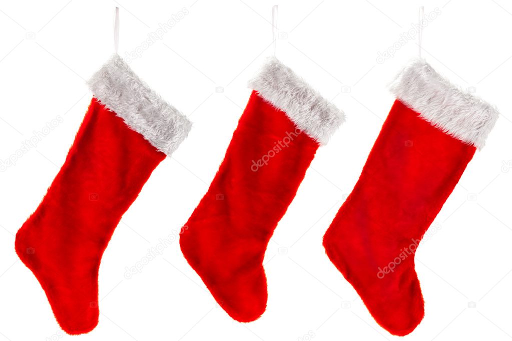 Three traditional red Christmas Stocking