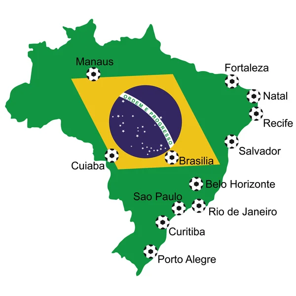 Karte Fußball 2014 in Brasilien — Stockfoto