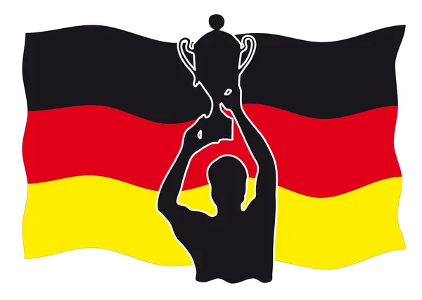 Silueta vítěz s pohár přední Německá vlajka — Stockový vektor
