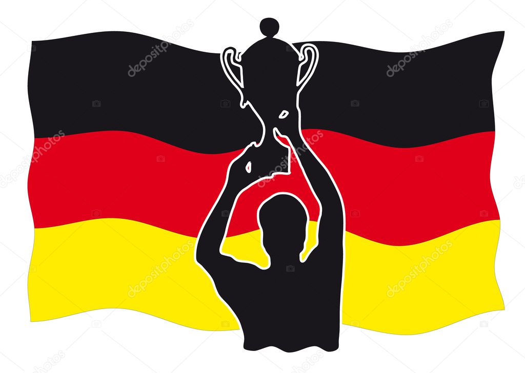 Silhouette of a winner with cup in front of german flag