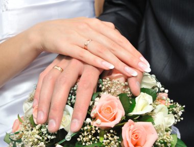 Hands of a newly-married couple clipart