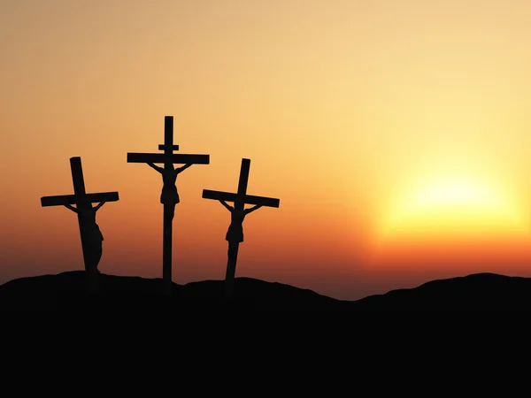 Crucifixion et coucher de soleil rouge — Photo