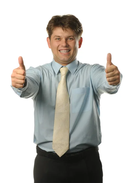 The young businessman with approving gesture — Stock Photo, Image