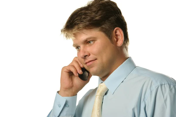 Bir cep telefonuyla konuşan işadamı — Stok fotoğraf
