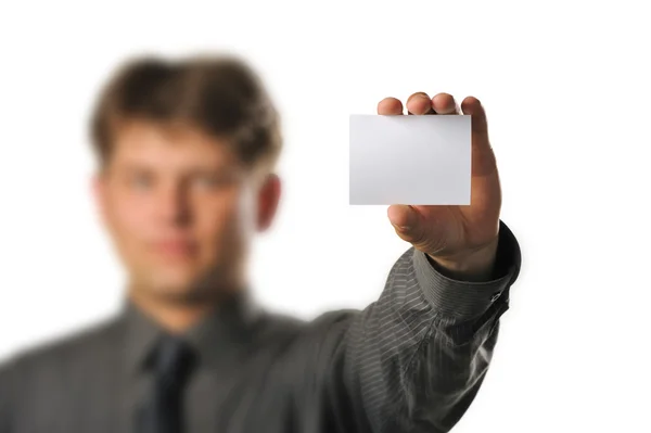 Young the man holds blank signs — Stock Photo, Image
