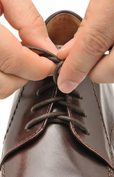 Aby zamocować bootlace na buty — Zdjęcie stockowe