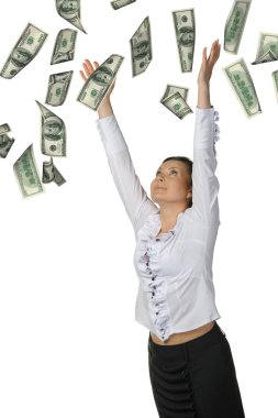 The woman and is a lot of money falling from above clipart