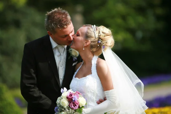 Noiva e noivo - beijando — Fotografia de Stock