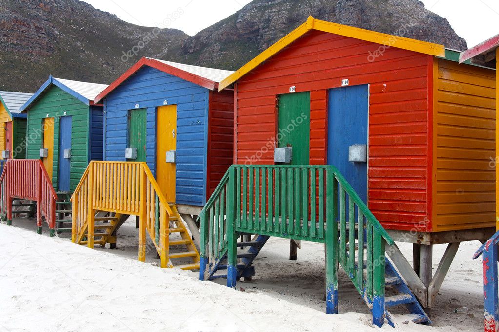 Colorful bath houses at the seaside