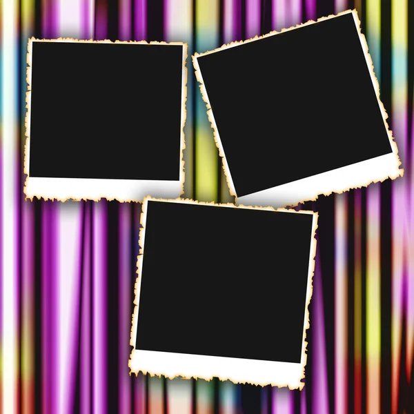 Blank photo frames on curtain background — Stock Photo, Image