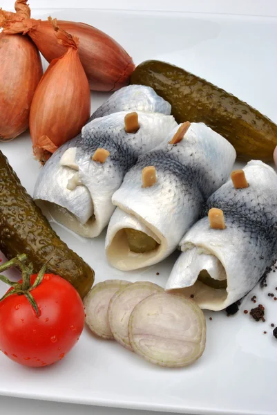 Rollmops on a white plate — Stock Photo, Image