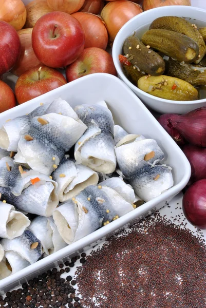 Organic rollmops in a white bowl — Stock Photo, Image