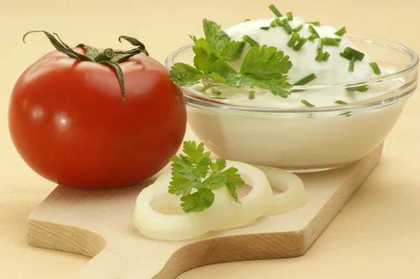 Home made curd cheese in a bowl — Stock Photo, Image