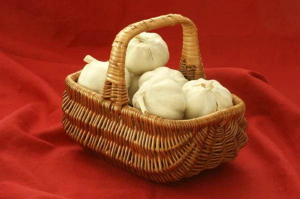 Fresh organic garlic in a basket — Stock Photo, Image
