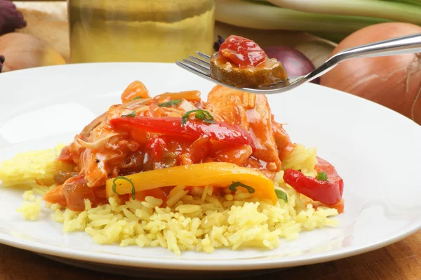 Rice with grilled chicken and paprika — Stock Photo, Image