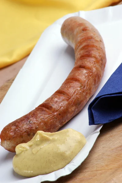 Ham sausage with mustard — Stock Photo, Image