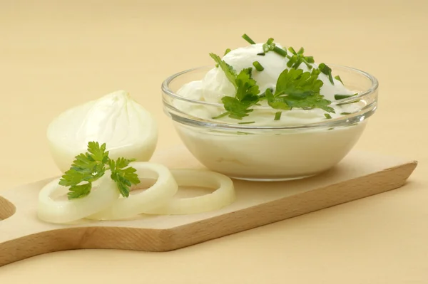 Home made curd cheese in a bowl — Stock Photo, Image
