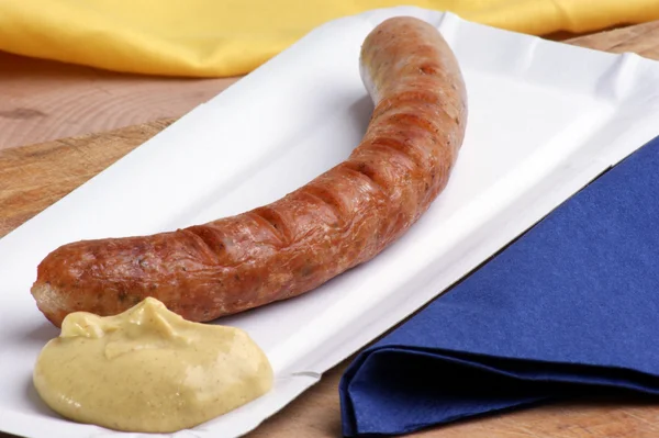 Ham sausage with mustard — Stock Photo, Image