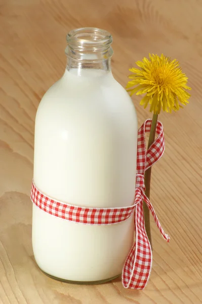 Latte di capra biologico in una piccola bottiglia — Foto Stock