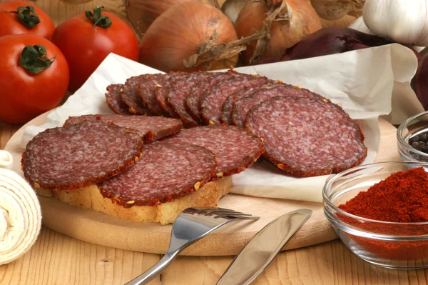 Some slices salami — Stock Photo, Image