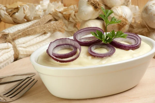 Organik soğan ile püre patates — Stok fotoğraf