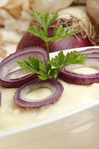 Organik soğan ile püre patates — Stok fotoğraf