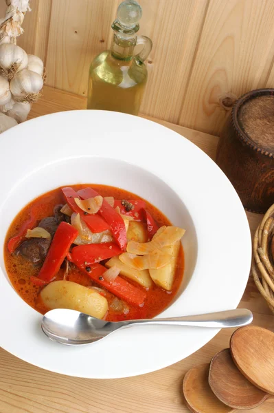 Soup with potato and red paprika — Stock Photo, Image