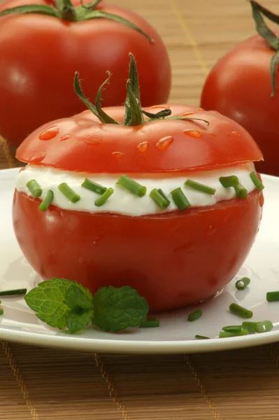 Pomidorowa z serem obrzynek — Zdjęcie stockowe
