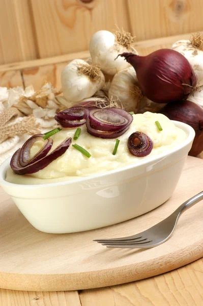 Mash potato with organic onion — Stock Photo, Image