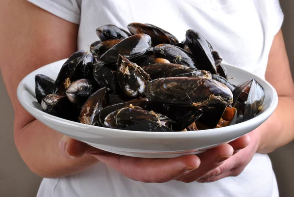 Cooked and opened organic mussel — Stock Photo, Image