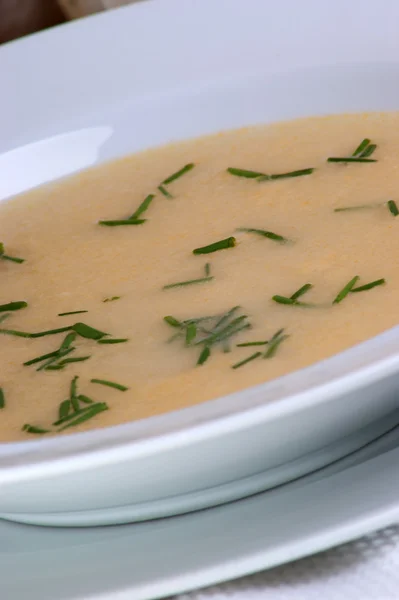 Vitlök grädde soppa i en vit skål — Stockfoto