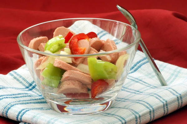 stock image Fresh home made sausage salad