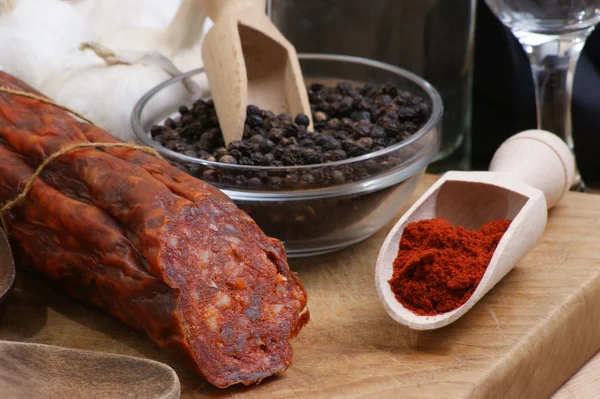 Salami and some spice — Stock Photo, Image