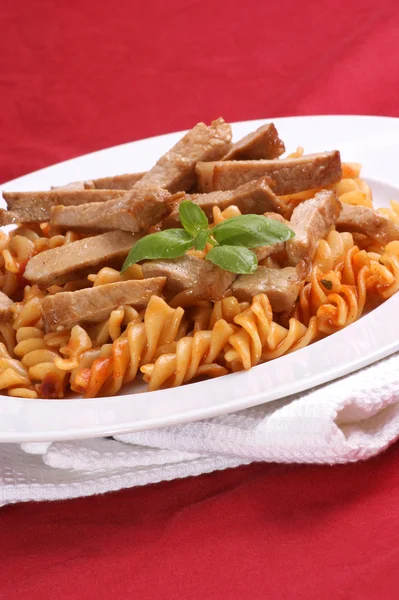Noodle and organic pork goulash — Stock Photo, Image